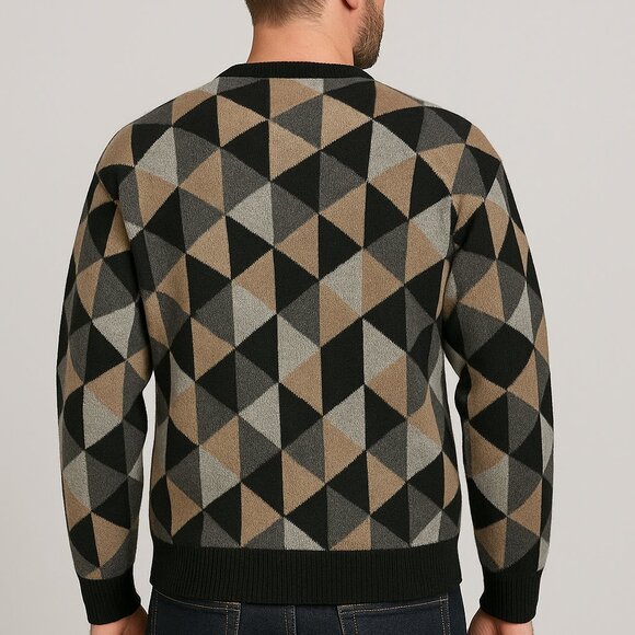 VTG Bullock & Jones 100% Alpaca Wool Sweater L Geometric Handmade Peru Black Tan - Picture 3 of 10